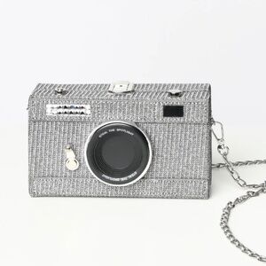 Metallic Silver Camera Crossbody Bag